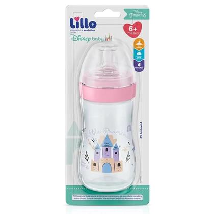Imagem de Mamadeira Lillo Super Evolution Princess 300ml Disney Baby 6+ Meses Bico Redondo Silicone Princesas