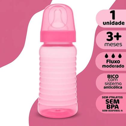 Imagem de Mamadeira Lolly Big Clean Silicone Redondo Rosa 340ml