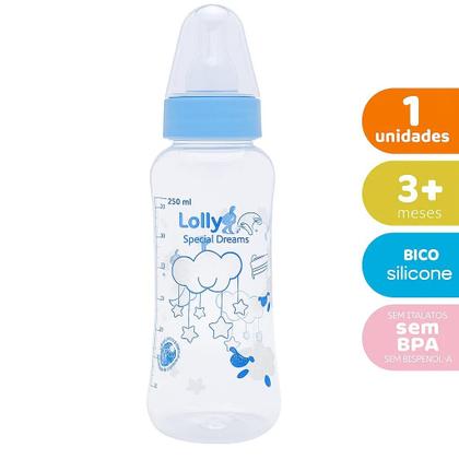 Imagem de Mamadeira Lolly Dreams Silicone Redondo Azul 250ml