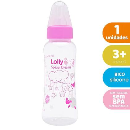 Imagem de Mamadeira Lolly Dreams Silicone Redondo Rosa 250ml