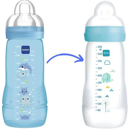 Imagem de Mamadeira MAM Easy Active Bico Silicone SkinSoft Ergonômica BPA Free 330ml Fluxo Rápido Bebês 4 Meses