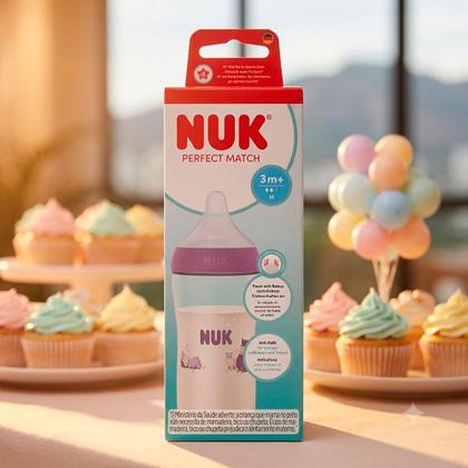 Imagem de Mamadeira NUK Perfect Match Hipopótamo 3+ Meses Bico Flexível Fluxo Médio 260ml