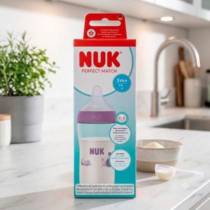 Imagem de Mamadeira NUK Perfect Match Hipopótamo 3+ Meses Bico Flexível Fluxo Médio 260ml