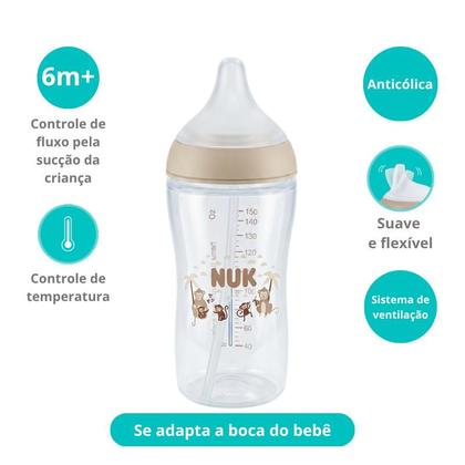 Imagem de Mamadeira Perfect Match Nuk Mais 6 Meses Com Controle de Temperatura 260ml Fluxo Controlado Neutra