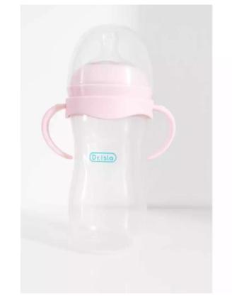 Imagem de Mamadeira Pétala Com Alça Rosa Dr.Isla Bico Silicone 330ml