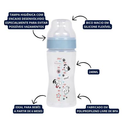 Imagem de Mamadeira Wide Neck Bico Macio 240ml 101 Dalmatas