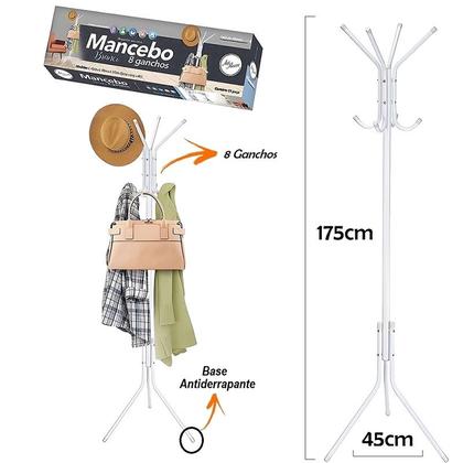 Imagem de Mancebo Cabideiro Chão Pé Porta Casaco Bolsa Cabide Branco