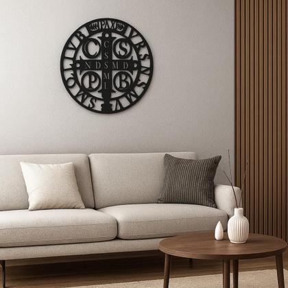 Imagem de Mandala Adorno Cruz de São Bento Medalha Madeira Preto 30cm