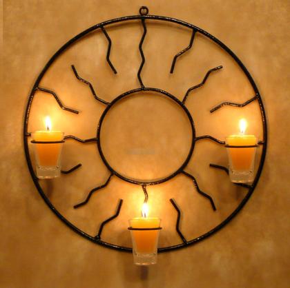 Imagem de Mandala Sol 38 cm Porta Vela Amarela Parede Decoração Ferro