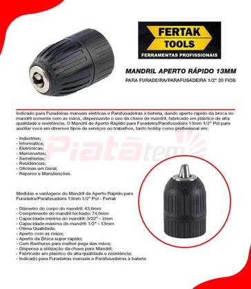 Imagem de Mandril Aperto Rapido 1/2 X 20f 13mm 120008 - Fertak