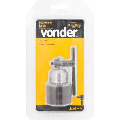 Imagem de Mandril com Chave, 1,5 mm - 13 mm, 3/8" x 24 Fios, Leve, Vonder