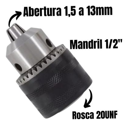 Imagem de Mandril Para Furadeira 1,2 20unf 1,5 A 13mm P, Profissional