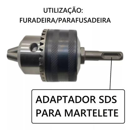 Imagem de Mandril Para Furadeira Adaptador 1l2 Sds Plus Martelete Bosch Makita Skil Com Adaptador Chave 3Pçs