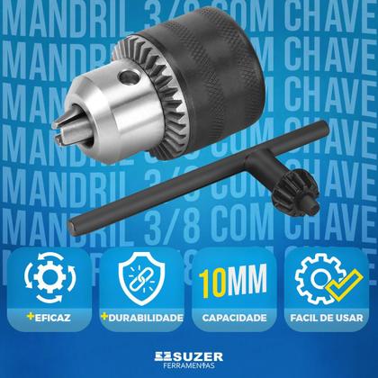 Imagem de Mandril Para Furadeira Bosch De 3/8 10 L X 3/8 X 24 C/chave