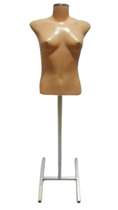 Imagem de Manequim feminino (busto Slim P.36) bege com tampa + pedestal H na cor prata