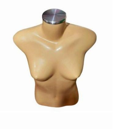 Imagem de Manequim feminino (busto Slim P.36) bege com tampa + pedestal H na cor prata