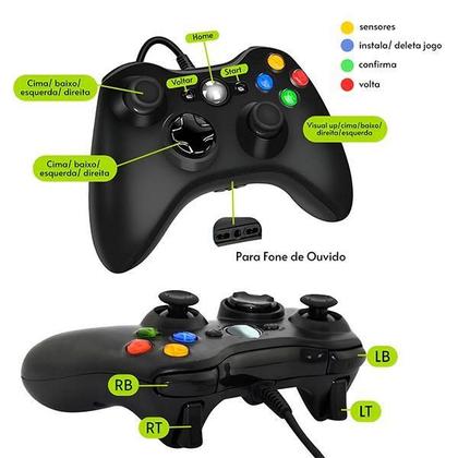 Imagem de Manete Compatível Com Xbox 360 Com Fio Usb 2.5M Pc Celular