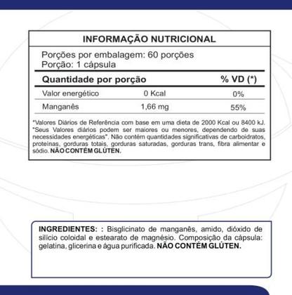 Imagem de Manganês 1,66mg 60 cápsulas Ossos Fortes Antioxidante Natural