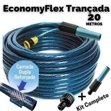 Imagem de Mangueira 1/2 Trançada 20M Azul Economyflex - Kit Completo