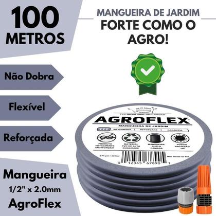 Mangueira Agroflex 100 M Kit Esguicho + Engate Tramontina Imagem de Mangueira Agroflex 100 M Kit Esguicho + Engate Tramontina