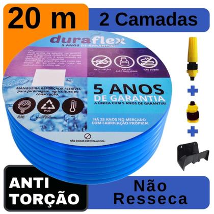 Imagem de Mangueira de Jardim 20 MTS Azul Chata + Suporte DuraFlex