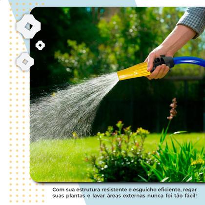 Imagem de Mangueira de Jardim Antitorção Parede Reforçada com Esguicho e União Azul