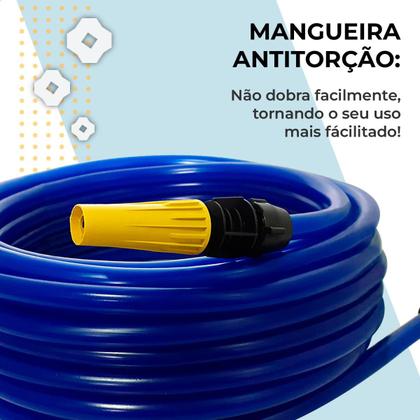 Imagem de Mangueira de Jardim Antitorção Parede Reforçada com Esguicho e União Azul