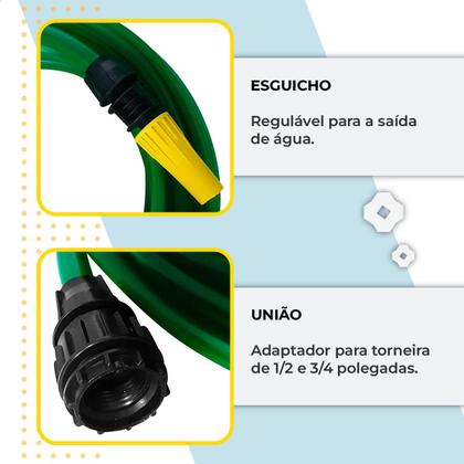 Imagem de Mangueira de Jardim Antitorção Parede Reforçada com Esguicho e União