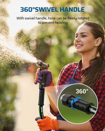 Imagem de Mangueira de jardim DEWENWILS Heavy Duty 5/8  50 pés flexível preta+verde