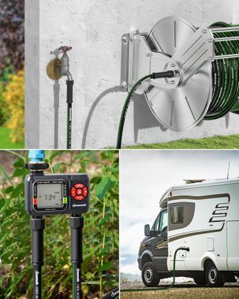 Imagem de Mangueira de jardim DEWENWILS Heavy Duty 5/8  50 pés flexível preta+verde