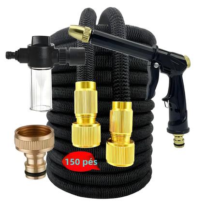 Imagem de Mangueira De Jardim Expansível 25/150ft Com Conector Metálico De Alta Pressão TPE Para Irrigação