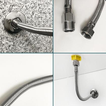 Imagem de Mangueira Engate Flexível 30cm Trançada Aço Inox 304 Rabicho Macho Femea Ligação Água Vaso Sanitário Caixa Acoplada Torneira Banheiro Lavanderia
