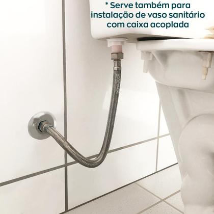 Imagem de Mangueira Engate Flexível 30cm Trançada Aço Inox 304 Rabicho Macho Femea Ligação Água Vaso Sanitário Caixa Acoplada Torneira Banheiro Lavanderia