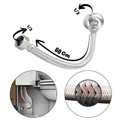 Imagem de Mangueira Engate Flexível Aço Inox 60 Cm 1/2 Entrada Luxo CasaGrande Mundial - Um Novo Conceito.
