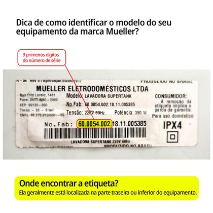 Imagem de Mangueira Entrada Água Lavadora Tanquinho Mueller Plus Poptank 5 Super Pop Family Big Supertank Lite