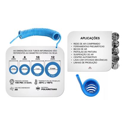 Imagem de Mangueira Espiral 8mm X 5 Metros Tubo P.u Azul Ar Comprimido