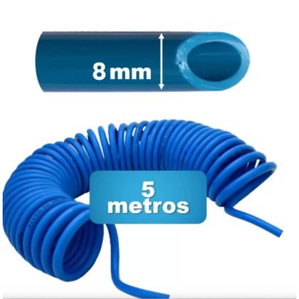 Imagem de Mangueira Espiral 8mm X 5 Metros Tubo P.u Azul Ar Comprimido