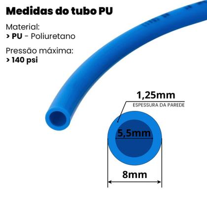Imagem de Mangueira Espiral Tubo Pu 8mm X 3,5 Metros Ar Comprimido