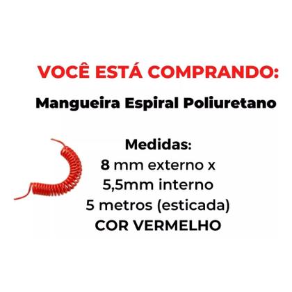 Imagem de Mangueira Espiral Tubo Pu Espiral 8mm X 5 Metros Vermelho