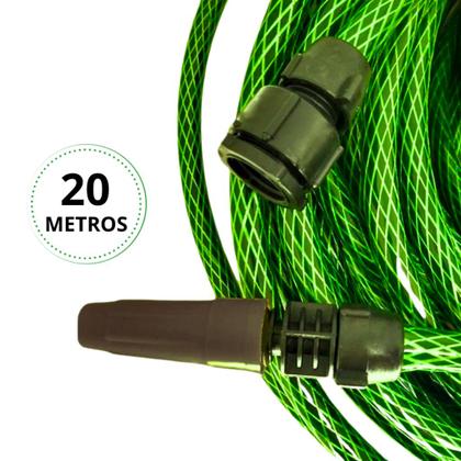 Imagem de Mangueira Jardim 20 Metros Flexivel Antitorção Trançada Reforçada Resistente Kit com Esguicho e Conector Tripla Camada Não Dobra Qualidade