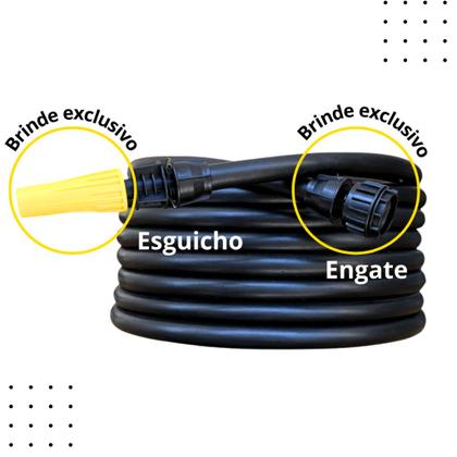 Imagem de Mangueira Jardim 20 Metros Grossa 1/2" Reforçada Resistente Flexivel com Esguicho Conector Kit Completo com Suporte de Parede Enrolador