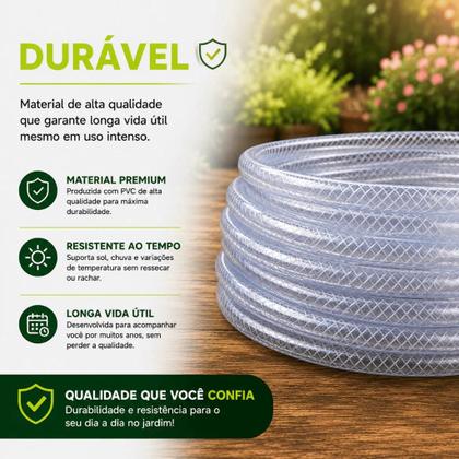 Imagem de Mangueira Jardim 20 Metros Transparente Com Esguicho e Engate Trançada Reforçada Flexível Anti Dobra Irrigação Quintal Lavagem Durável