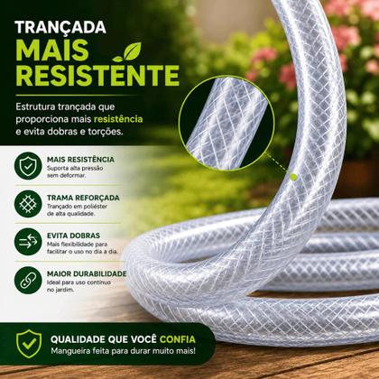 Imagem de Mangueira Jardim 20 Metros Transparente Com Esguicho e Engate Trançada Reforçada Flexível Anti Dobra Irrigação Quintal Lavagem Durável