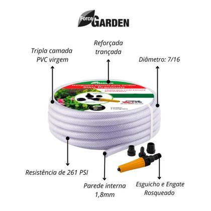 Imagem de Mangueira Jardim 30 Metros Anti Dobra Transparente 3/8 Engate e Esguicho Trançada Flexível Quintal