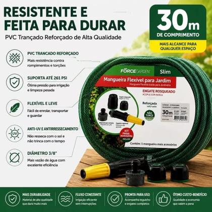 Imagem de Mangueira Jardim 30 Metros Com Esguicho Trançada Reforçada Flexível Anti Dobra Irrigação Quintal Lavagem Durável