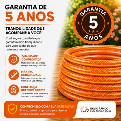 Imagem de Mangueira Jardim 50 Metros Anti Dobra Laranja Trançada Reforçada Flexível Irrigação Quintal Lavagem Durável