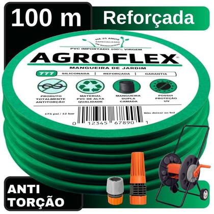 Mangueira Quintal Agroflex 100 Mts Com Enrolador Tramontina Imagem de Mangueira Quintal Agroflex 100 Mts Com Enrolador Tramontina