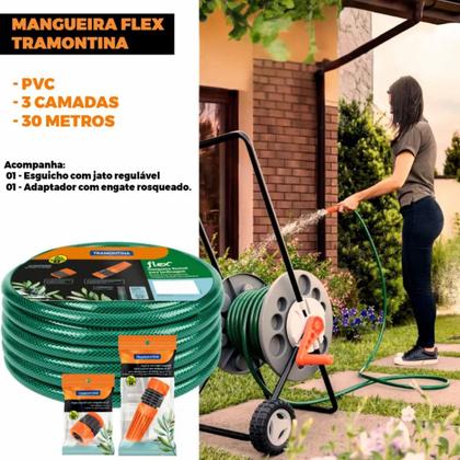 Imagem de Mangueira Tramontina Flex Verde 30 Metros 3 Camadas Anti Torção Com Esguicho e Engate Rapido