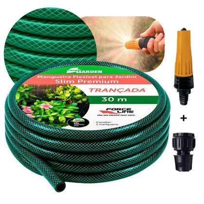 Imagem de Mangueira Trançada 30m Slim Verde com Engate e Esguicho Force Line