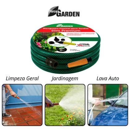 Imagem de Mangueira Trançada 30m Slim Verde com Engate e Esguicho Force Line